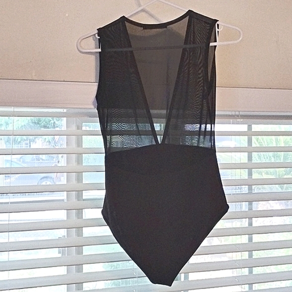 Forever 21 Woman's Black Plunging V Neck Sheer Mesh Bodysuit High Waist, Size: S - Picture 6 of 7